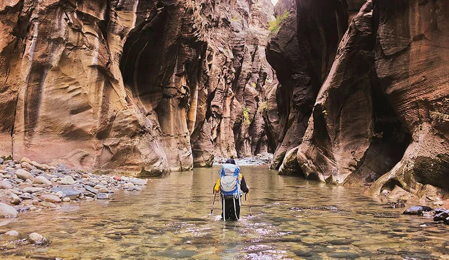 Hike through the Virgin River and experience the beauty of the narrowest section of Zion Canyon
